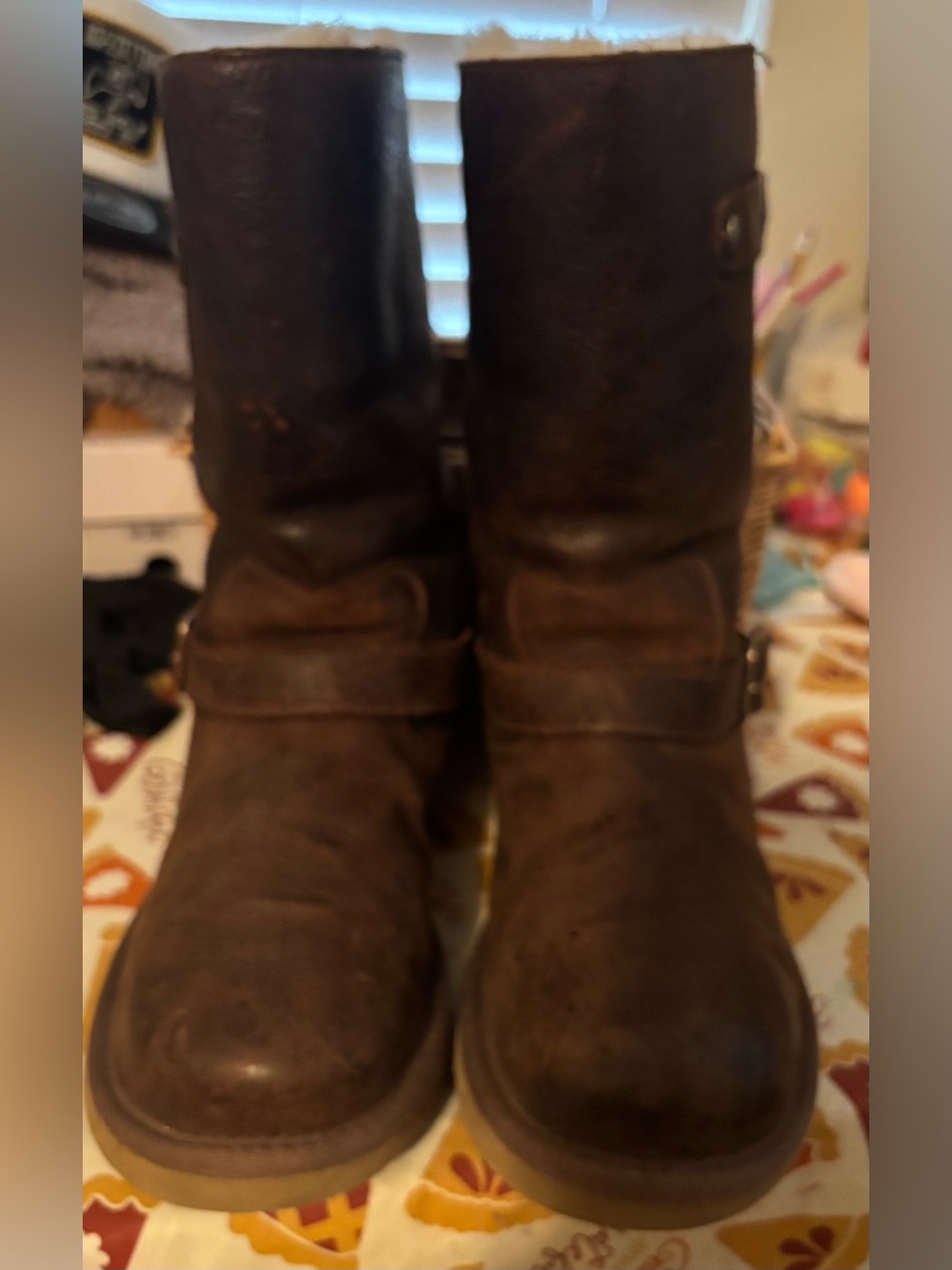 UGG Brown Leather Biker Style Boots - Size 9 - Picture 1 of 10